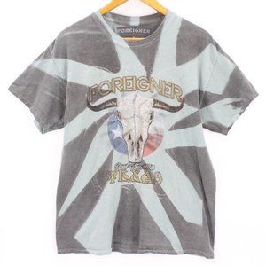 Foreigner Tie Dye T-Shirt Men's Gray Short Sleeve Crewneck Texas Skull Size L